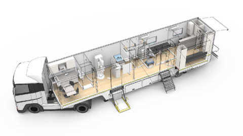 3D of a mobile mammography unit on a semi-trailer