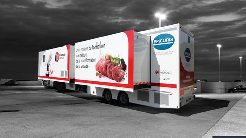 Camion dépliable de formation dédié à la découpe de viande