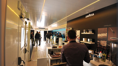 Mobile shop welcoming customers