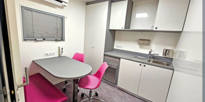 Break room for healthcare staff in the screening truck