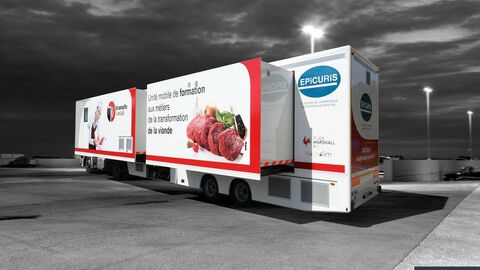Camion dépliable de formation dédié à la découpe de viande